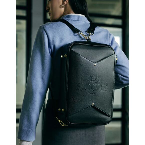 Hoche Paris ElleSwitch Leather Bag 3-in-1 Convertible Black Womens Travel Laptop - Picture 2 of 16